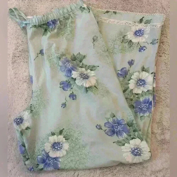 Komar women’s pajama pants blue and green floral print size petite medium - Picture 3 of 5